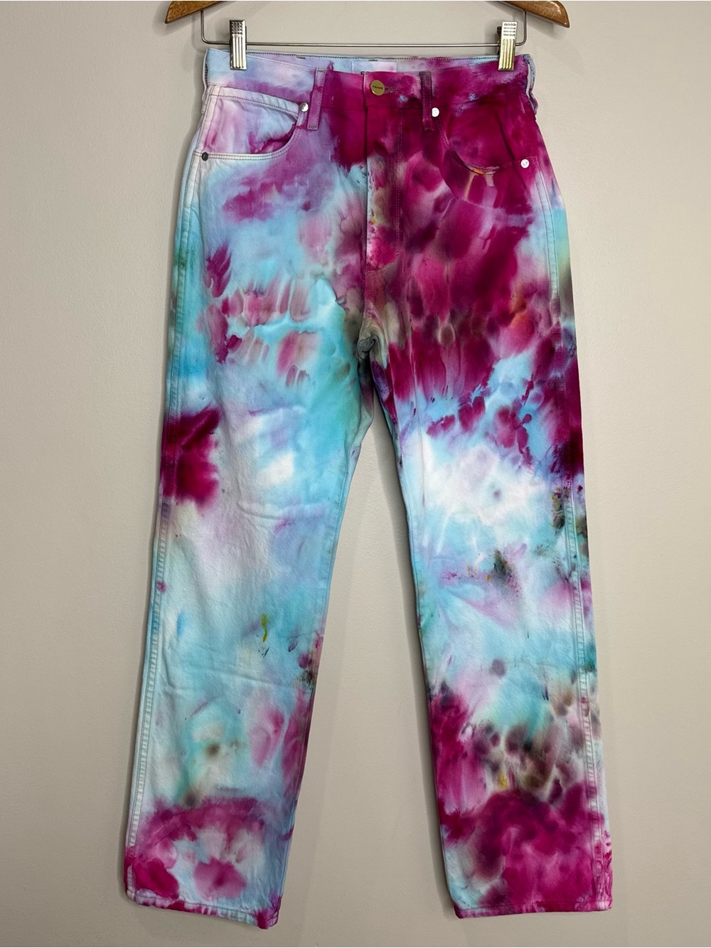 FRAME Denim Ilona Maher Custom Tie Dyed High Rise Tapered Boho Jeans 26 Festival